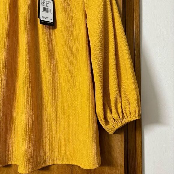 Adrianna Papell textured knit 3/4 bubble sleeves ochre medium new - Picture 9 of 11